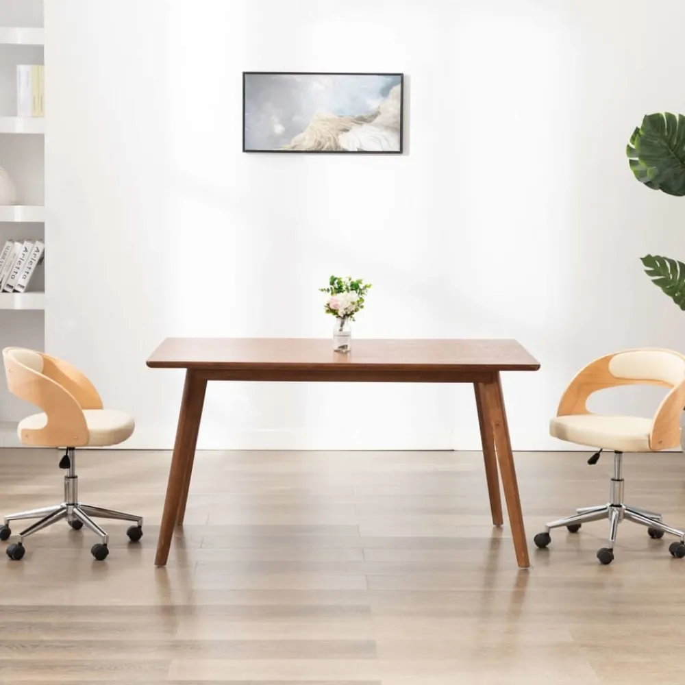 vidaXL Chaise pivotante de bureau Crème Bois courbé et similicuir