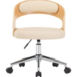 vidaXL Chaise pivotante de bureau Crème Bois courbé et similicuir