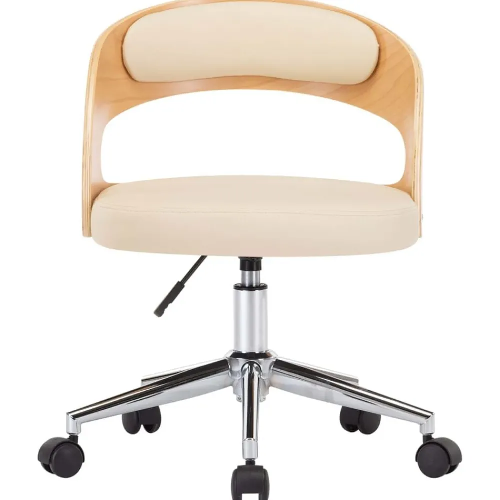 vidaXL Chaise pivotante de bureau Crème Bois courbé et similicuir