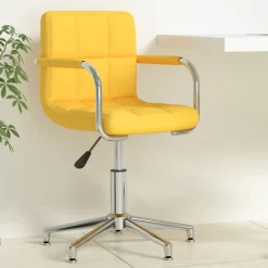 Meubles De Bureau-vidaXL Chaise pivotante de bureau Tissu jaune moutarde