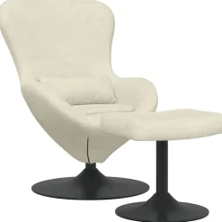 Fauteuils Et Chaises-vidaXL Chaise Œuf avec Pouf Crème Velours Crème