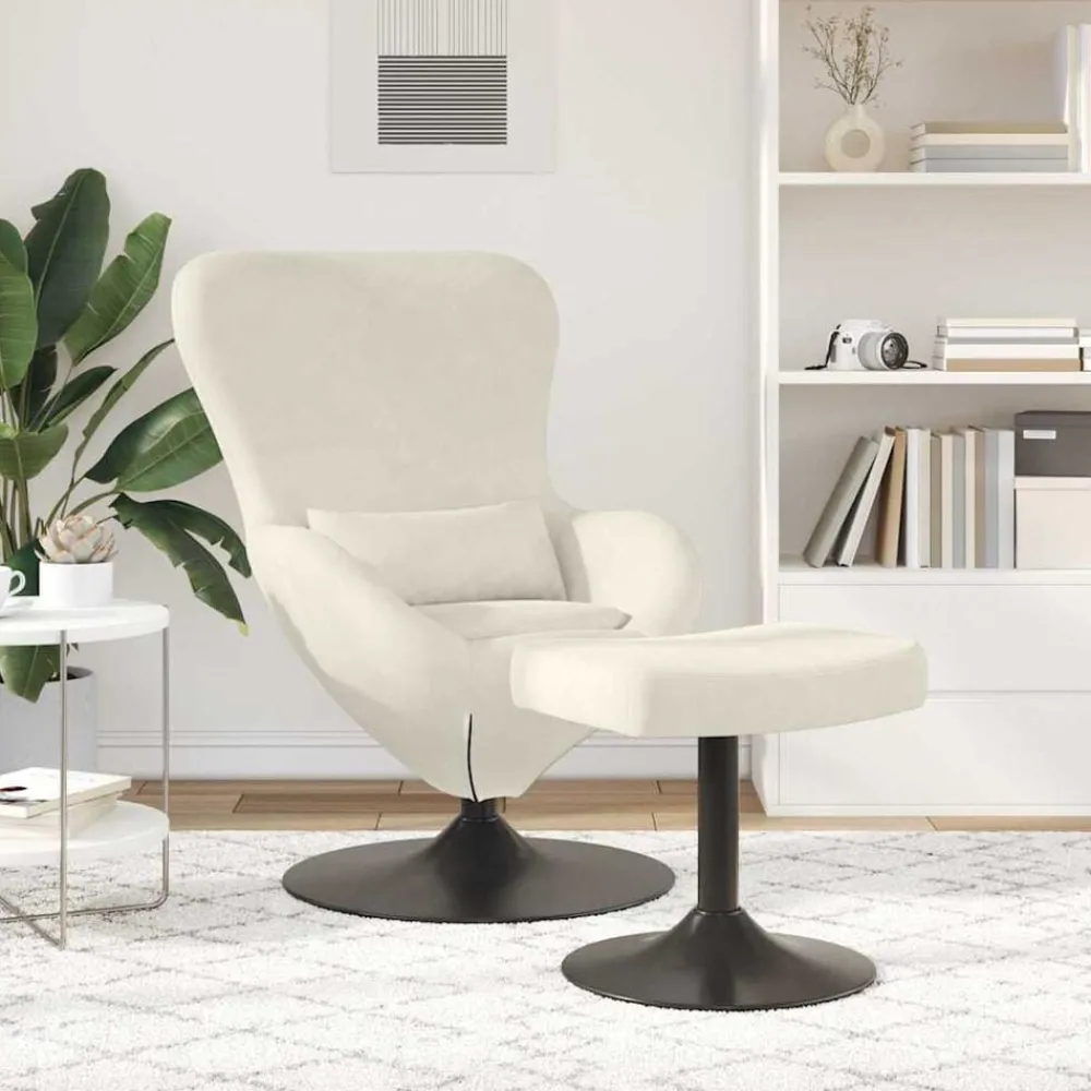 Fauteuils Et Chaises-vidaXL Chaise Œuf avec Pouf Crème Velours Crème
