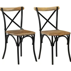 vidaXL Chaises à dossier croisé lot de 2 noir bois de manguier solide