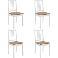 Fauteuils Et Chaises-vidaXL Chaises à manger avec coussins lot de 4 blanc bois solide blanc et crème