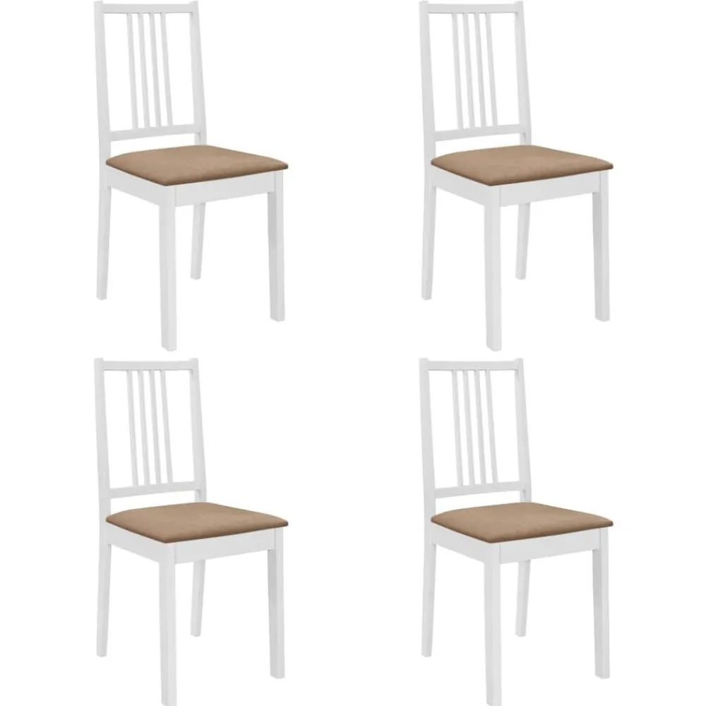 Fauteuils Et Chaises-vidaXL Chaises à manger avec coussins lot de 4 blanc bois solide blanc et crème