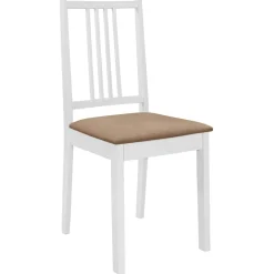 Fauteuils Et Chaises-vidaXL Chaises à manger avec coussins lot de 4 blanc bois solide blanc et cr&egrave;me