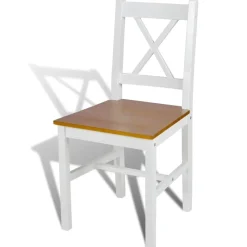 Fauteuils Et Chaises-vidaXL Chaises à manger lot de 2 blanc bois de pin Blanc et beige
