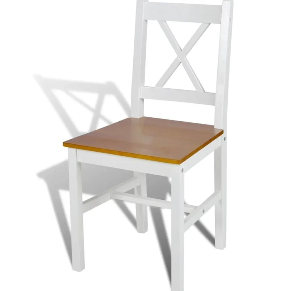 Fauteuils Et Chaises-vidaXL Chaises à manger lot de 2 blanc bois de pin Blanc et beige