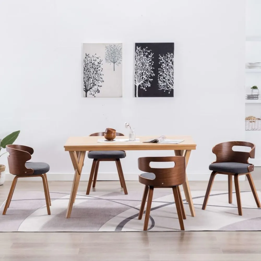 Fauteuils Et Chaises-vidaXL Chaises à manger lot de 4 gris foncé bois courbé et tissu gris et marron foncé