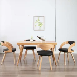 vidaXL Chaises à manger lot de 4 noir bois courbé et similicuir