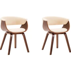 Fauteuils Et Chaises-vidaXL Chaises à manger lot de 2 crème bois courbé et similicuir cr&egrave;me et marron foncé