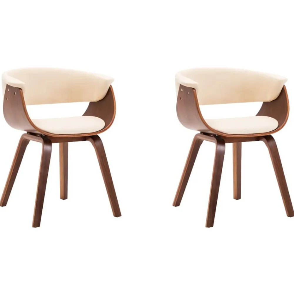 Fauteuils Et Chaises-vidaXL Chaises à manger lot de 2 crème bois courbé et similicuir crème et marron foncé