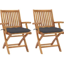 Mobilier De Jardin-vidaXL Chaises de jardin lot de 2 et coussins Bois de teck Anthracite