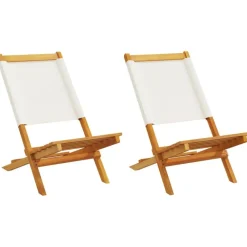 vidaXL Chaises de jardin lot de 2 blanc crème bois acacia massif tissu