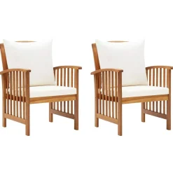 Mobilier De Jardin-vidaXL Chaises de jardin avec coussins lot de 2 Bois d'acacia massif Marron et crème