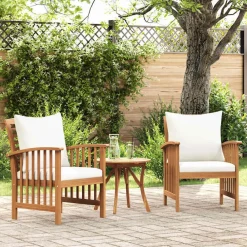 Mobilier De Jardin-vidaXL Chaises de jardin avec coussins lot de 2 Bois d'acacia massif Marron et cr&egrave;me