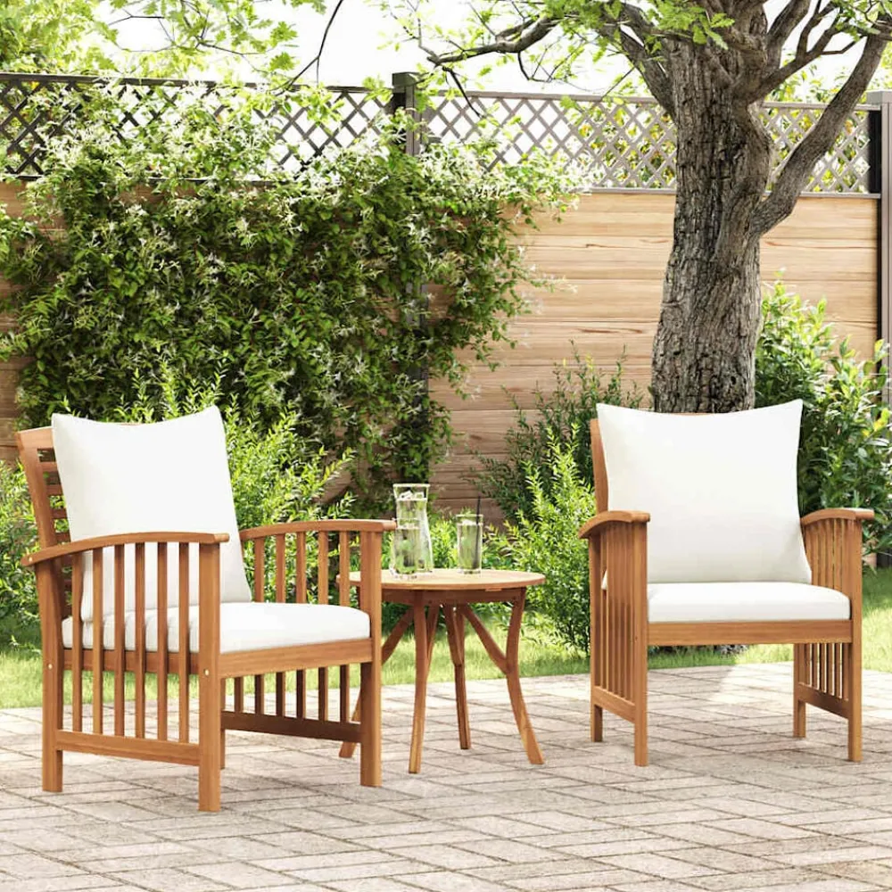 Mobilier De Jardin-vidaXL Chaises de jardin avec coussins lot de 2 Bois d'acacia massif Marron et crème