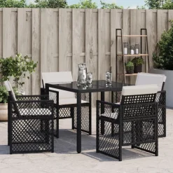 vidaXL Chaises de jardin lot de 4 avec coussins noir résine tressée