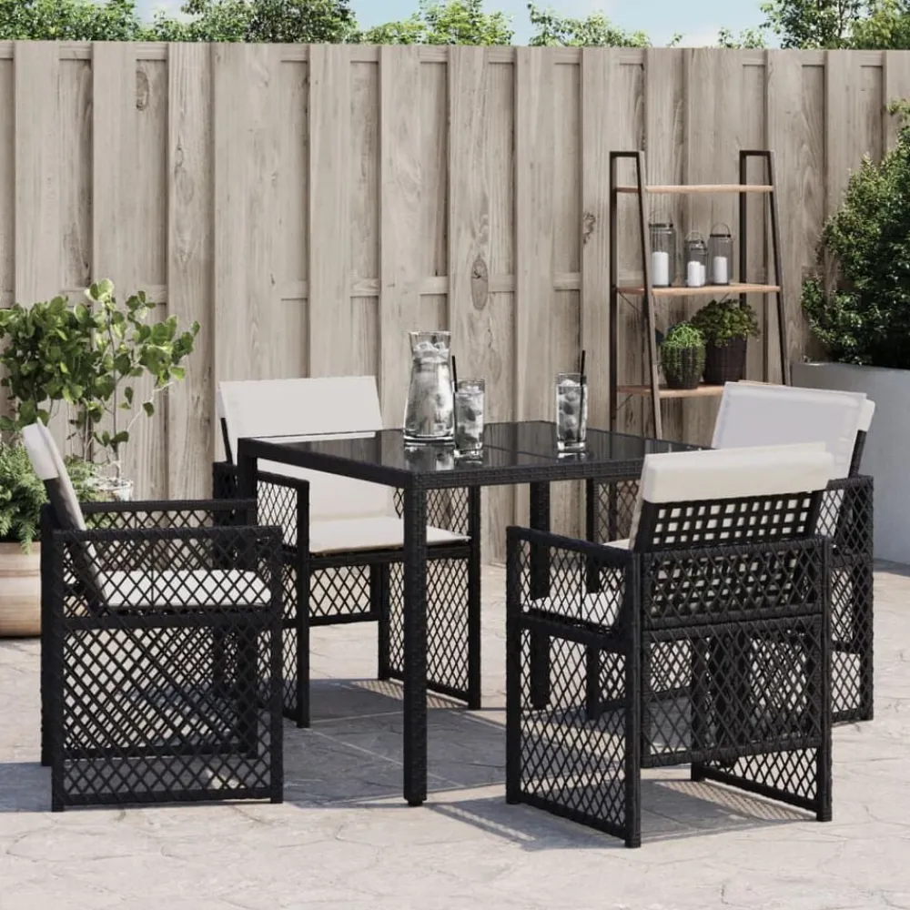 vidaXL Chaises de jardin lot de 4 avec coussins noir résine tressée