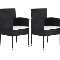 Mobilier De Jardin-vidaXL Chaises de jardin coussins blanc crème 2pcs noir résine tressée Blanc crème