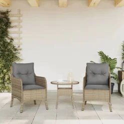 vidaXL Chaises de jardin avec coussins lot de 2 mélange beige rotin