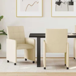 Fauteuils Et Chaises-vidaXL Chaises de Salle à Manger avec Roues 2 pcs Crème tissu Cr&egrave;me