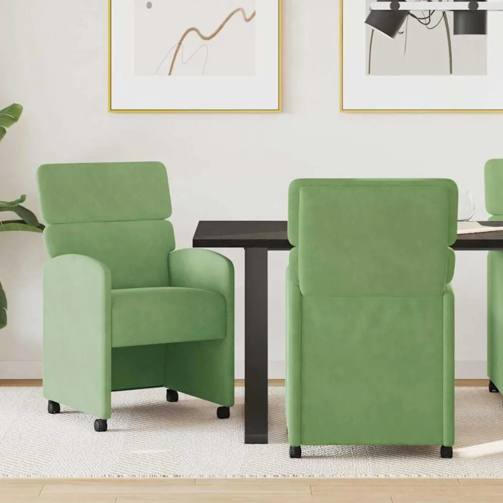 Fauteuils Et Chaises-vidaXL Chaises de Salle à Manger avec Roues 2 pcs Velours Vert clair