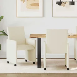 vidaXL Chaises de Salle à Manger avec Roues 2 pcs Crème Faux cuir