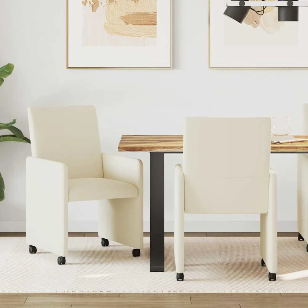 vidaXL Chaises de Salle à Manger avec Roues 2 pcs Crème Faux cuir