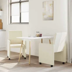 vidaXL Chaises de Salle à Manger avec Roues 2 pcs Crème Faux cuir