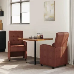 Fauteuils Et Chaises-vidaXL Chaises de Salle à Manger avec Roues 2 pcs Marron brillant