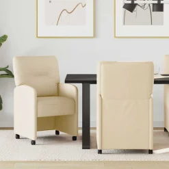 vidaXL Chaises de Salle à Manger avec Roues 2 pcs Crème tissu