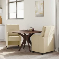vidaXL Chaises de Salle à Manger avec Roues 2 pcs Crème tissu