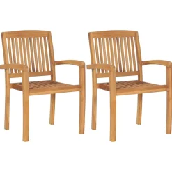 Mobilier De Jardin-vidaXL Chaises empilables à manger de jardin lot de 2 Bois teck solide