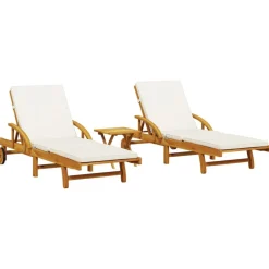 Mobilier De Jardin-vidaXL Chaises longues lot de 2 avec table bois massif d'acacia Crème