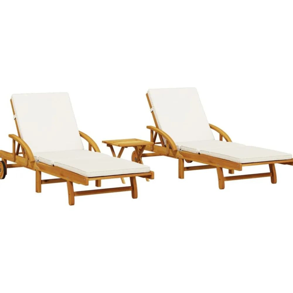 Mobilier De Jardin-vidaXL Chaises longues lot de 2 avec table bois massif d'acacia Crème