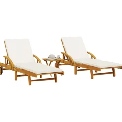 Mobilier De Jardin-vidaXL Chaises longues lot de 2 avec table bois massif d'acacia Cr&egrave;me