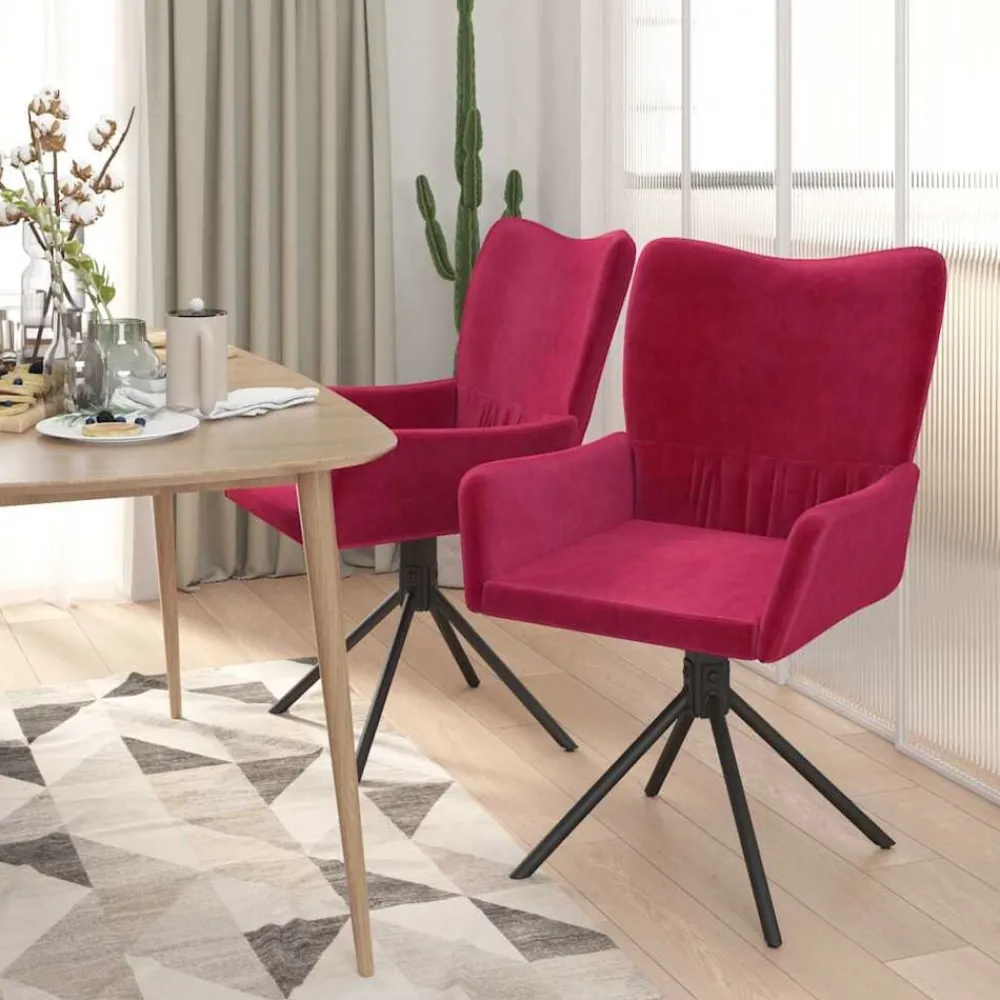 Fauteuils Et Chaises-vidaXL Chaises pivotantes à manger lot de 2 Velours Rouge bordeaux