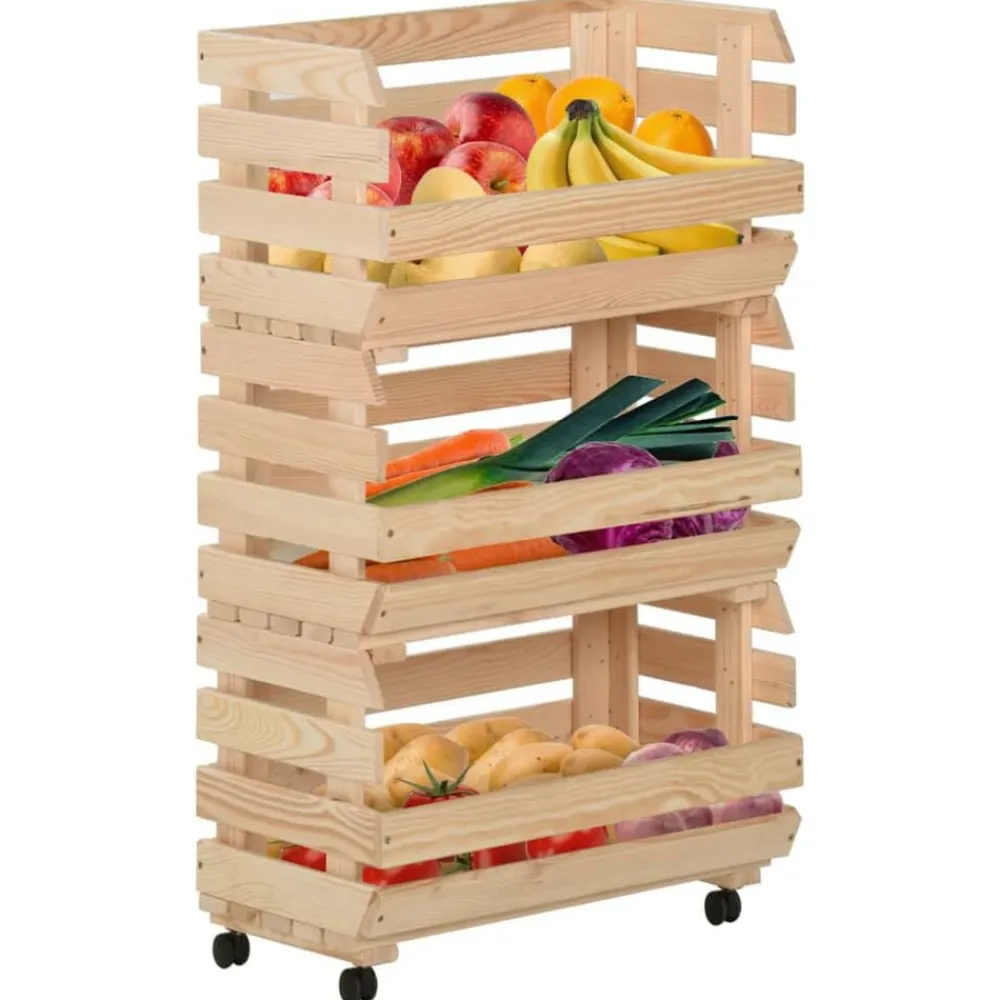 vidaXL Chariot à légumes 37x30x80 cm Bois de pin solide