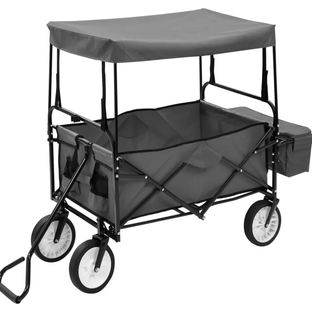 Outils-vidaXL Chariot à main pliable avec toit Acier Gris