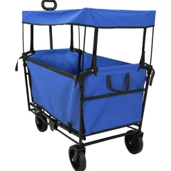 Outils-vidaXL Chariot à Main Pliable Noir 105 x 56,5 x 116 cm Tissu Oxford Bleu