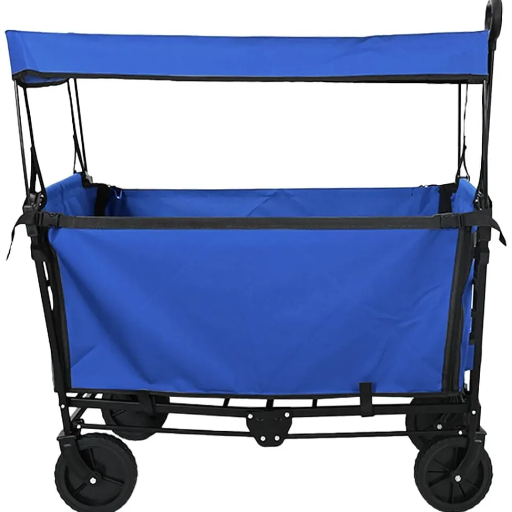 Outils-vidaXL Chariot à Main Pliable Noir 105 x 56,5 x 116 cm Tissu Oxford Bleu