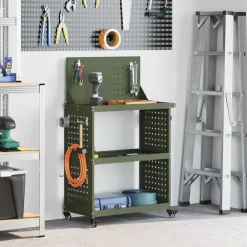 Accessoires De Quincaillerie-vidaXL Chariot à outils avec étagère 65 x 35 x 111 cm Vert olive