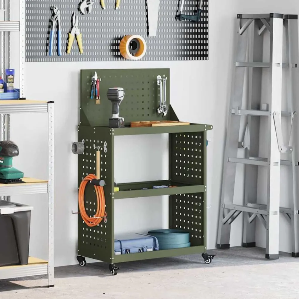 Accessoires De Quincaillerie-vidaXL Chariot à outils avec étagère 65 x 35 x 111 cm Vert olive