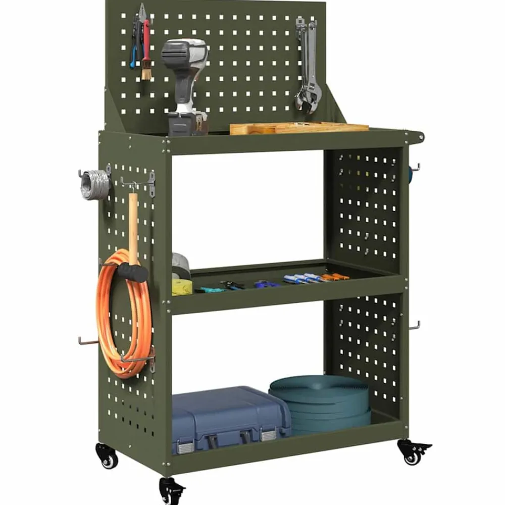 Accessoires De Quincaillerie-vidaXL Chariot à outils avec étagère 65 x 35 x 111 cm Vert olive