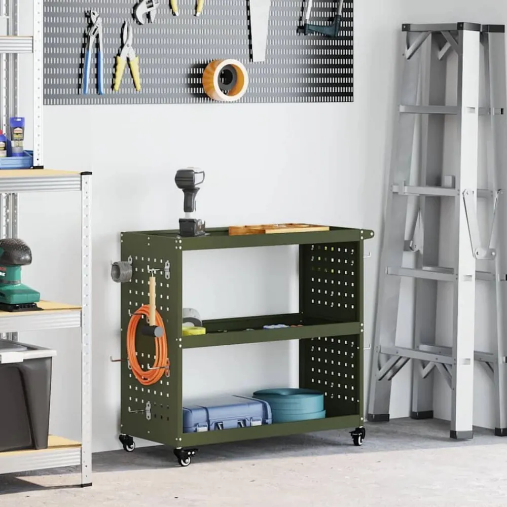 Accessoires De Quincaillerie-vidaXL Chariot à outils avec étagère 75 x 35 x 73 cm Vert olive