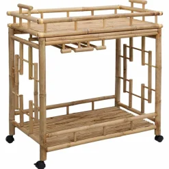 vidaXL Chariot à vin avec roues Naturel 85 x 50 x 93 cm Bambou
