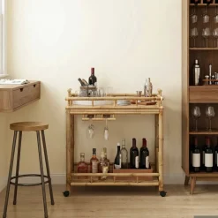 vidaXL Chariot à vin avec roues Naturel 85 x 50 x 93 cm Bambou