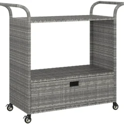 vidaXL Chariot de bar avec tiroir 100x45x97 cm Résine tressée