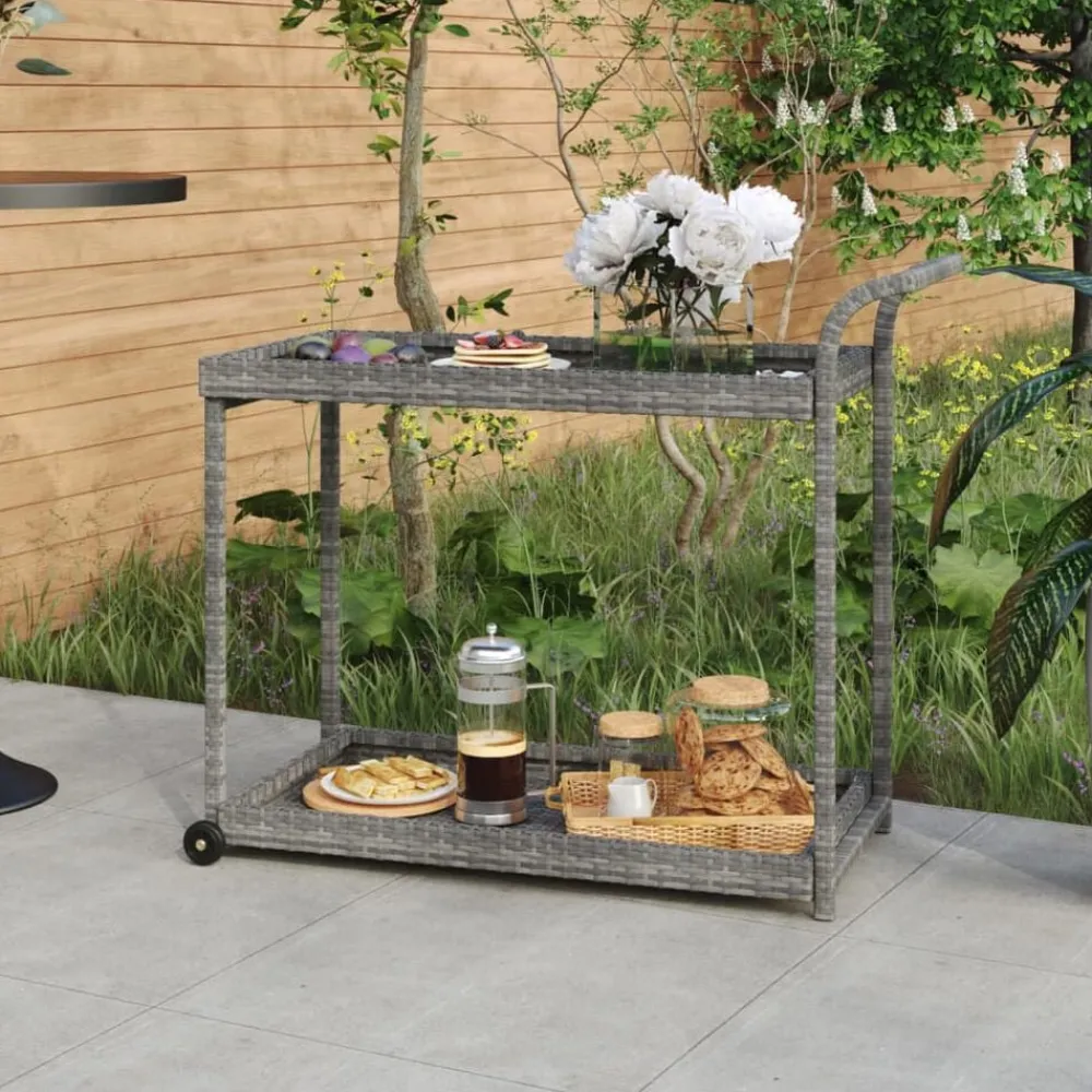 Chariots & Îlots-vidaXL Chariot de bar 100x45x83 cm Résine tressée Gris